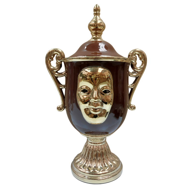 Tibor/Trofeo Porcelana Oya 54 x 31 cm Mascara (Marron con dorado) 22 in